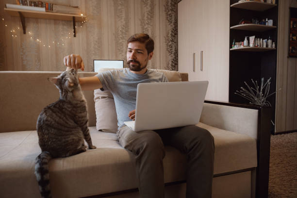 istock Young attractive smiling guy is browsing at his laptop 1284949467