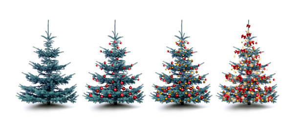 istock Silver firs decorated with colored christmas baubles 1284950268