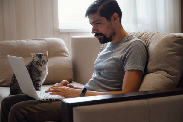 istock Young attractive smiling guy is browsing at his laptop 1284950695