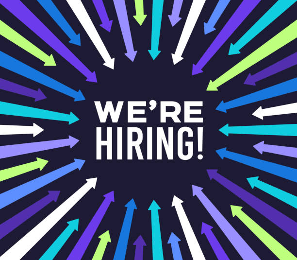 We're Hiring Arrow Background Message We're hiring recruitment human resources new job arrow pointing towards message background design. help wanted sign stock illustrations