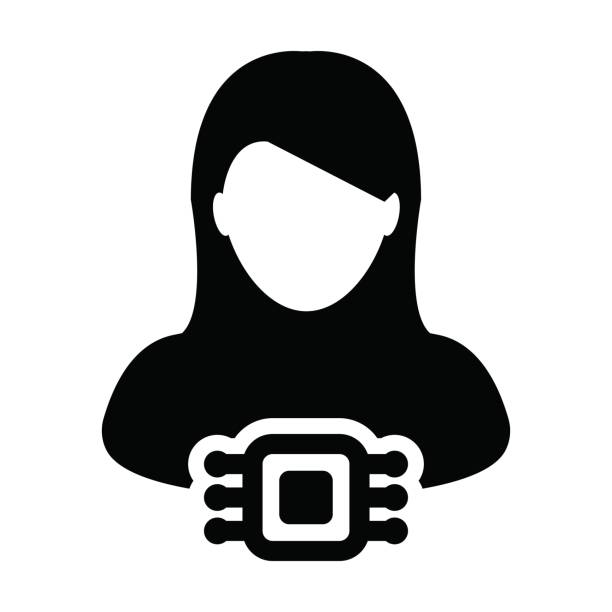 illustrations, cliparts, dessins animés et icônes de vecteur d’icône de personne avec l’implant de puce rfid pour le symbole humain de système de suivi avec l’avatar féminin de profil d’utilisateur dans un pictogramme de glyphe - bar code biometrics people one person