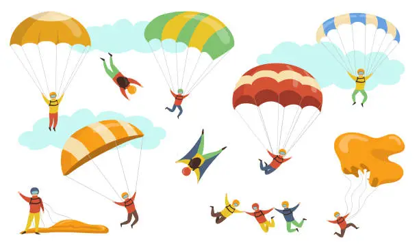 Vector illustration of Parachutists vector illustrations set