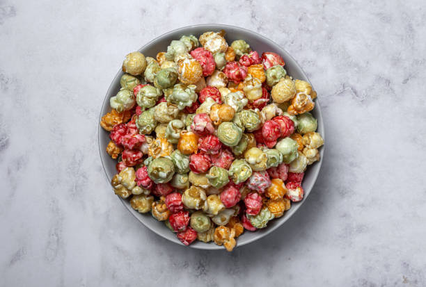 Homemade popcorn on on colorful backgrounds