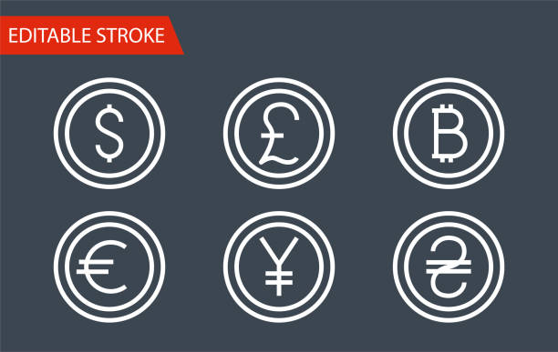 Money Sign Icons Set. Thin Line Vector Illustration Money Sign Icons Set. Thin Line Vector Illustration - Adjust stroke weight - Expand to any Size - Easy Change Colour - Editable Stroke pound symbol stock illustrations