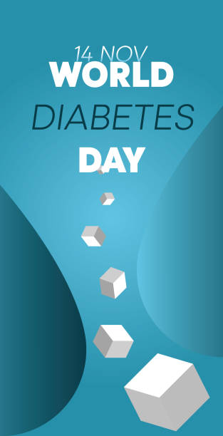 World Diabetes Day banner 14th November. Concept of awareness diabetes and fight against diabetes. Some drops of blood symbol of diabetes. 3D candies diabetes backgrounds stock illustrations