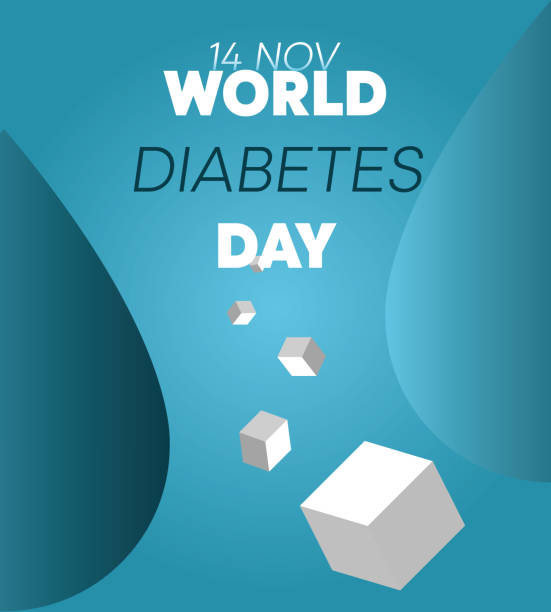 World Diabetes Day banner 14th November. Concept of awareness diabetes and fight against diabetes. Some drops of blood symbol of diabetes. 3D candies diabetes backgrounds stock illustrations