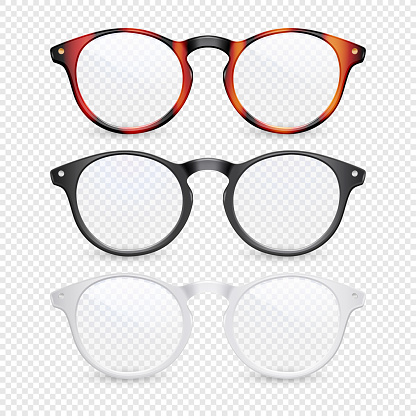 Vector 3d Realistic Plastic Brown Leopard, Black, White Rimmed Eye Glasses Closeup Isolated on Transparent Background. Women, Men, Unisex Accessory. Optics, Health Concept. Design Template, Mockup.