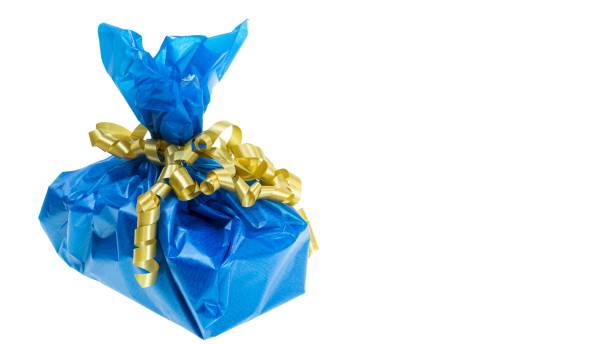 istock Close up view of blue present box isolated on white background. Holidays concept. 1284959731