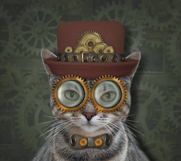 istock Cat gray steampunk in metal bow tie 2 1284959875