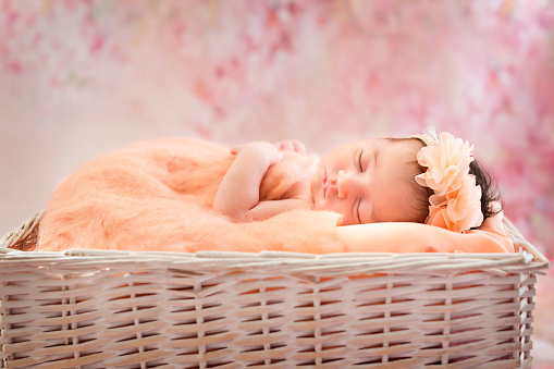 Newborn baby photoshoot, Little newborn baby girl, Babygirl in a basket