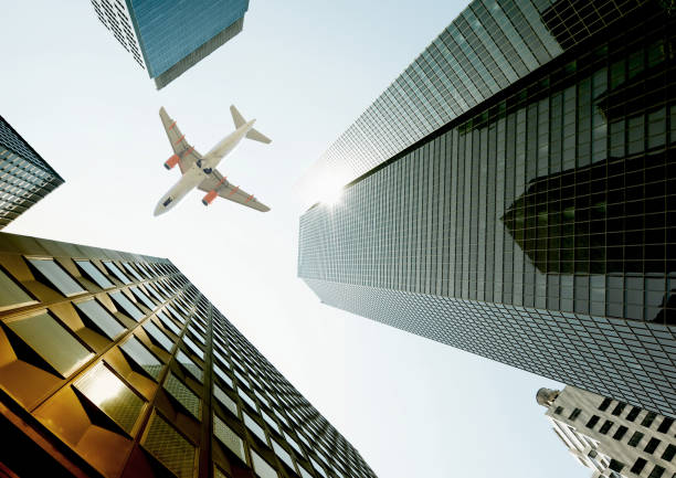 istock Lower Manhattan. Airplane flying over Skyscrapers. 1284960251