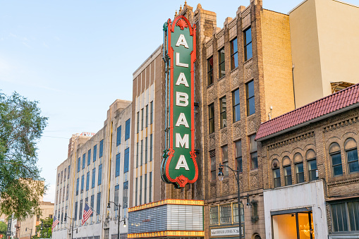 Birmingham, AL - October 7, 2019: Historic Alabama Theater sign in downtown Birmingham