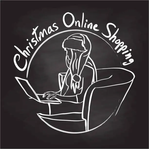 Vector illustration of Christmas Online Shooping Icon Chalkboard