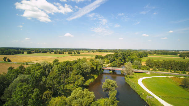 istock Widawka river filmed from a bird's eye view, Poland. 1284964763