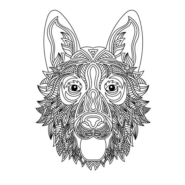Vector illustration of Dog head coloring book illustration. Anti-tress coloring
