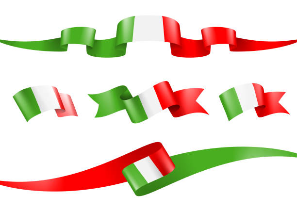 イタリア 国旗リボン セット - ベクター ストックイラスト - italian flag点のイラスト素材／クリップアート素材／マンガ素材／アイコン素材