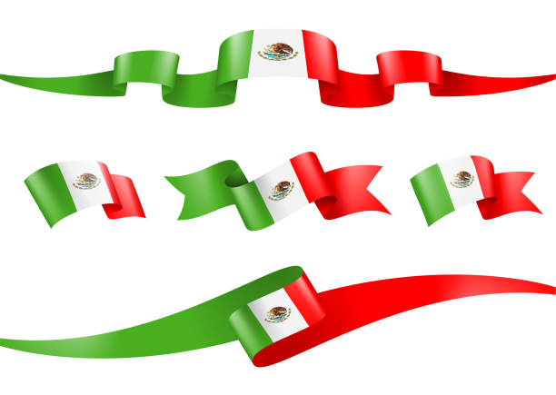 ilustraciones, imágenes clip art, dibujos animados e iconos de stock de conjunto de cinta de bandera de méxico - ilustración de vectores - bandera mexicana