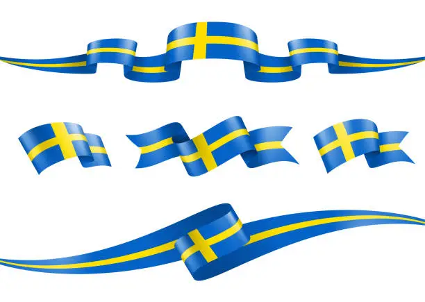 Vector illustration of Sweden Flag Ribbon Set - Vector Stock Illustration