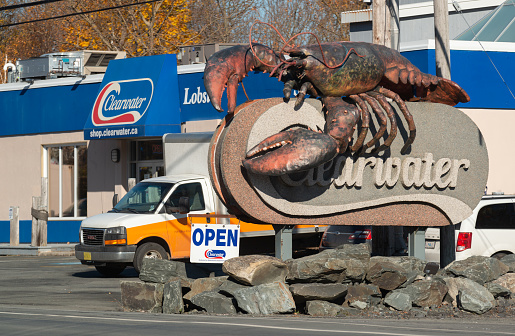 Bedford, Canada - November 10, 2020 - Clearwater Seafood's retail storefront. A coalition of Mi’kmaq First Nations and Premium Brands Corporation have bought Clearwater Seafoods, Atlantic Canada’s largest seafood company.