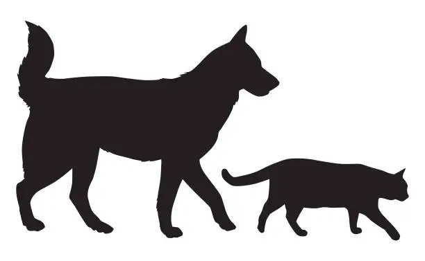 Vector illustration of Dog And Cat Walking Together