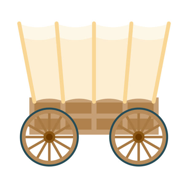 Covered Wagon Icon on Transparent Background A flat design icon on a transparent background (can be placed onto any colored background). File is built in the CMYK color space for optimal printing. Color swatches are global so it’s easy to change colors across the document. No transparencies, blends or gradients used. covered wagon stock illustrations
