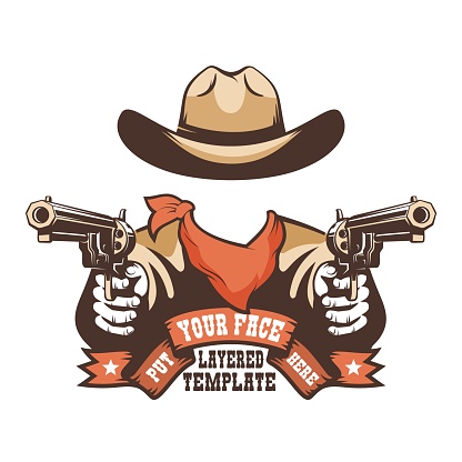 Western cowboy face template. Wild west Gunfighter for any head kit. Vector illustration.