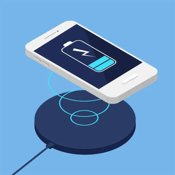 Vector illustration of Wireless charging of the smartphone battery.