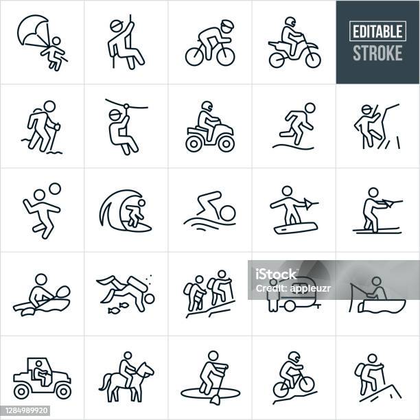 Outdoor Summer Recreation Thin Line Icons Editable Stroke Stock Illustration - Download Image Now
