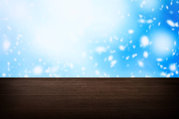 istock Wooden board display and montage blue winter or christmas background 1284989974