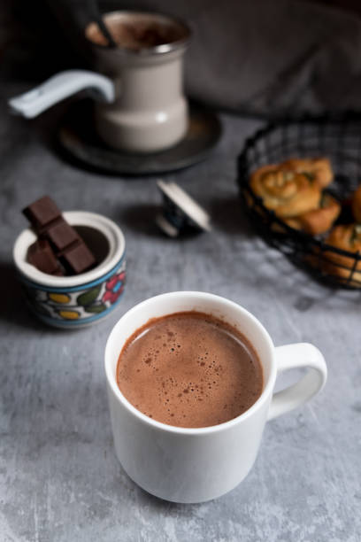A cup of homemade chocolate stock photo