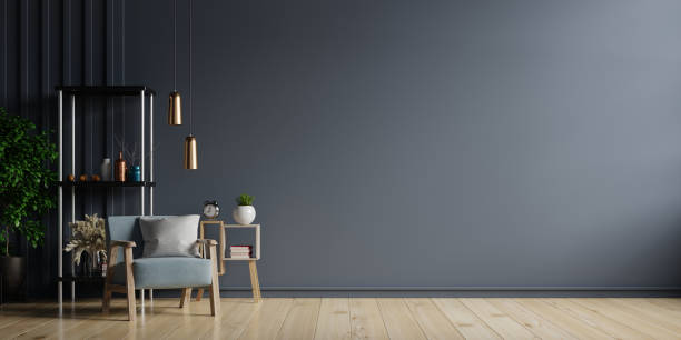 istock The interior has a armchair on empty dark wall 1284995609