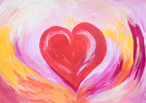 istock Red Heart shape painting, hand drawn, with watercolor and acrylic on paper. 1284997177
