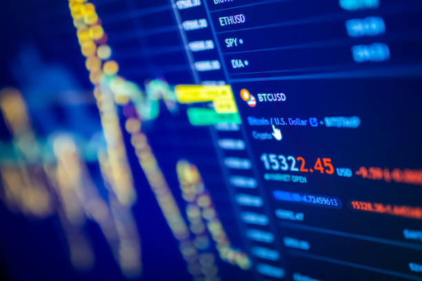 istock Data analyzing in exchange cryptocurrency market: the candles charts , bars and other trade analysis indicators on display. Analytics price change cryptocurrency BTC to USD - Bitcoin / US Dollar. 1285000895