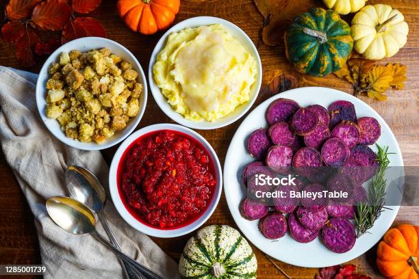 Side Dishes Stock Photo - Download Image Now - Side Dish, Thanksgiving - Holiday, Directly Above