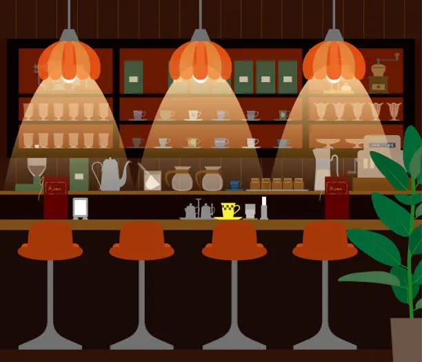 Vector illustration of A coffee shop with a Japanese retro atmosphere.