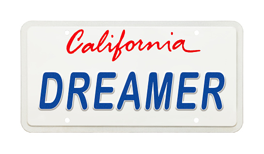 California License Plate with the Words Dreamer Printed on It.