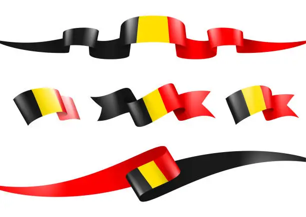 Vector illustration of Belgium Flag Ribbon Set - Vector Stock Illustration