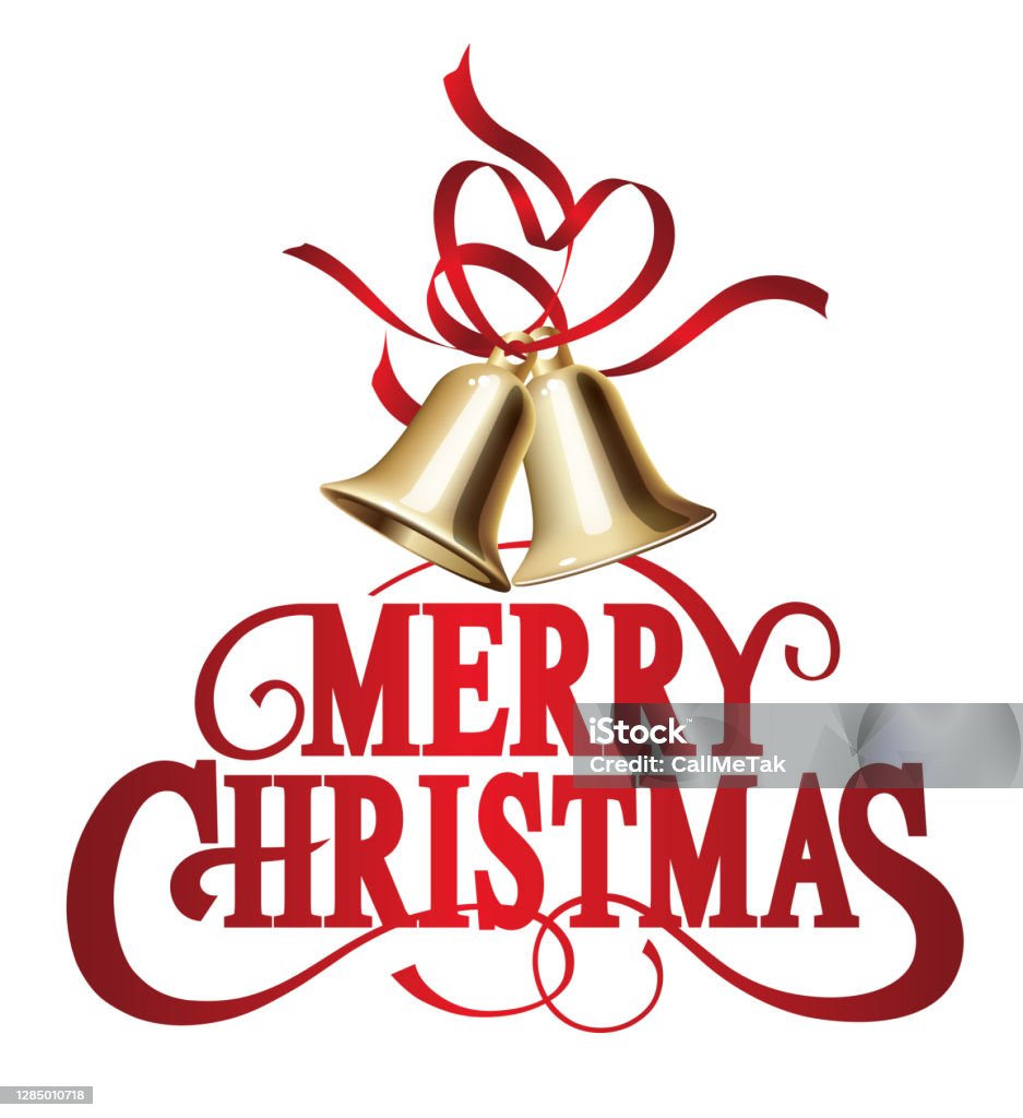 Merry Christmas Decorative Logo With Swash And Christmas Bells ...