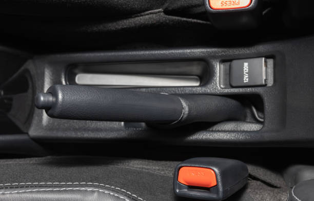istock Gray Hand Brake and Seatbelt Lock Inside Car 1285018958