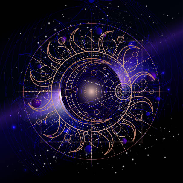 istock Vector illustration of Sacred geometric symbol against the space background. 1285019851