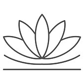 istock Lotus flower thin line icon, chinese mid autumn festival concept, lotus on water lily sign on white background, blooming flower from china icon in outline style for web design. Vector graphics. 1285020620