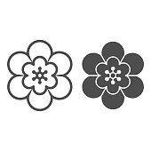 istock Flower line and solid icon, chinese mid autumn festival concept, beautiful plant sign on white background, blooming flower icon in outline style for web design. Vector graphics. 1285023768