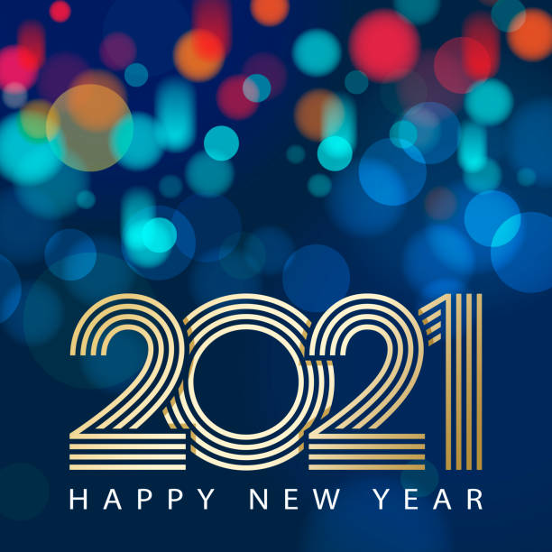 2021 New Year Celebrations Join the celebration party for the New Year 2021 with outline of gold colored 2021 on the colorful sparkling light background 2021 stock illustrations