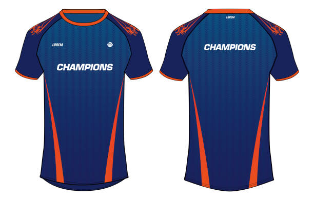 Sports t-shirt jersey design vector template, sports jersey concept with front and back view for Soccer jersey, Cricket jersey, Football jersey, IPL jersey, MI Mumbai Indians training Jersey.  India Cricket jersey design concept. Sports t-shirt jersey design vector template, sports jersey concept with front and back view for Soccer jersey, Cricket jersey, Football jersey, IPL jersey, MI Mumbai Indians training Jersey.  India Cricket jersey design concept. rugby jersey stock illustrations