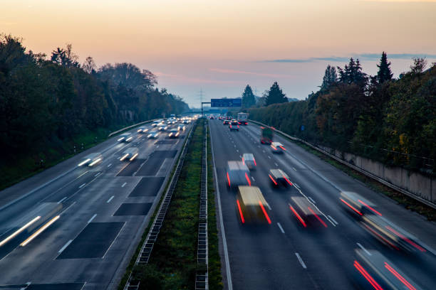 istock Highway A555 at sunset, view from a bridge, location close before exit Wesseling 1285030971