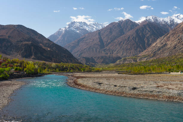 istock Beautiful blue river of Ghizer view from Ghizer valley surrounded by Hindu Gush mountains range, North Pakistan 1285032225