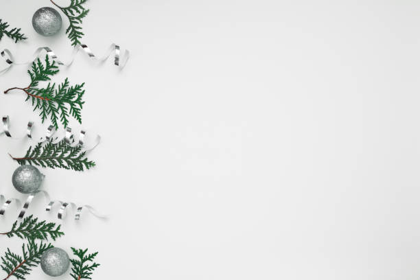 istock Thuja branches, spruce and New Year's decor. Copy space, flat lay, mock up, top view. 1285032965