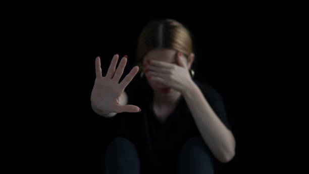 istock Beautiful young woman crying, Stop and enough 1285035797