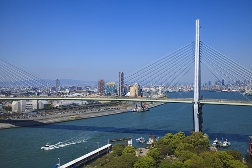 Scenery of Osaka Tenpozan Bridge and ferry
