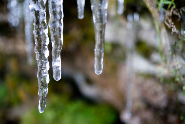 blured first icicles made of ice, concept for weather forecast with copy space